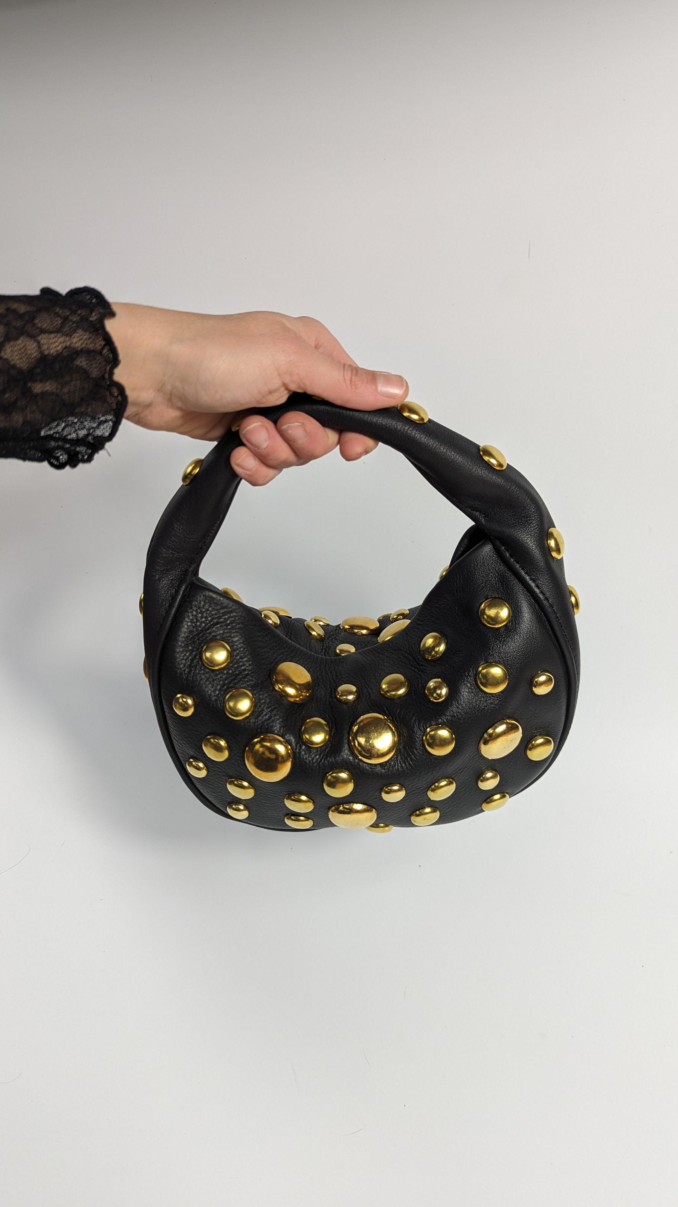 Bubble Stud Croissant Bag in Gold